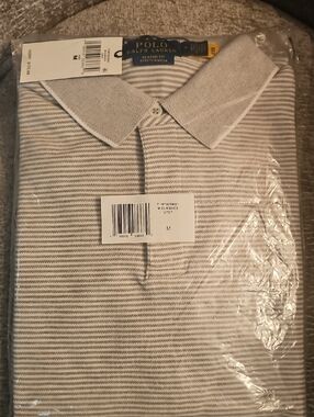 Polo by Ralph Lauren Grey and White Striped Polo Shirt